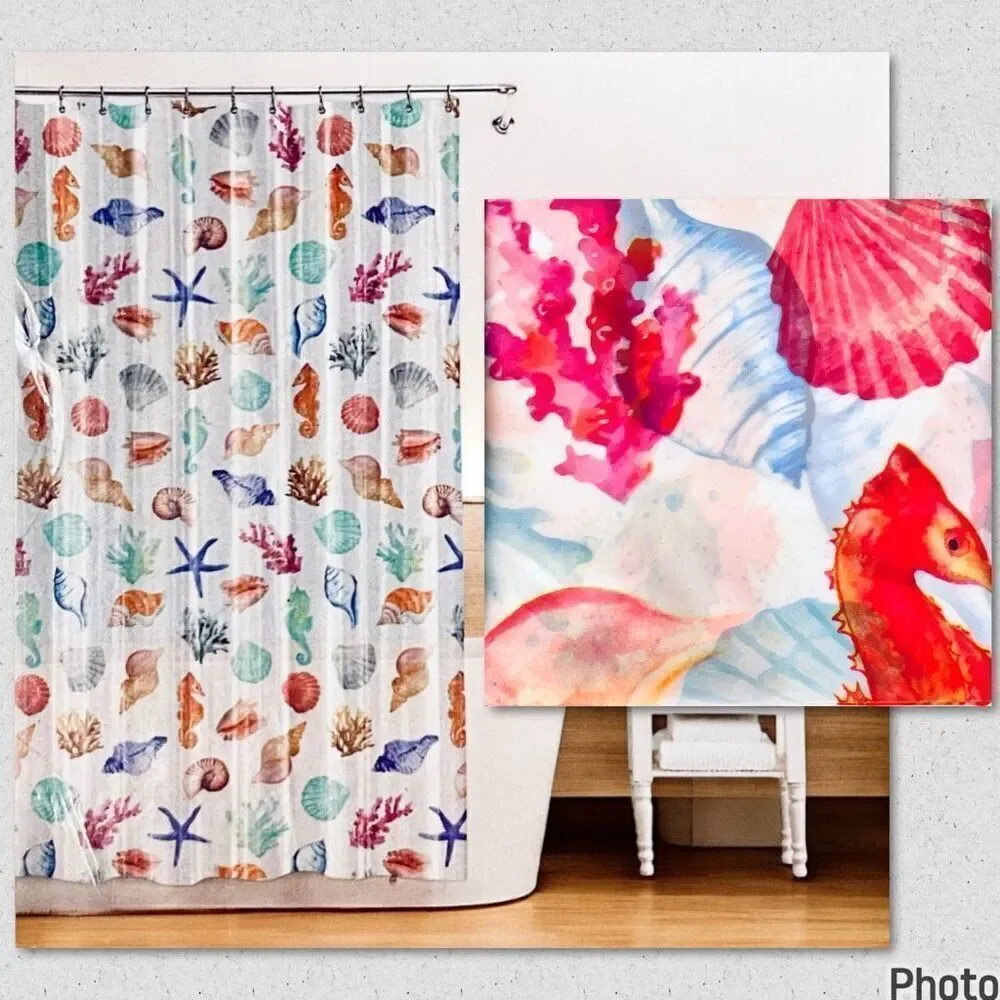 NWT Splash HOME Peva COVE White, Blue, Green, Red, Pink & Orange Shower Curtain